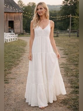 Women's White Maxi Sundress with Crochet Bodice